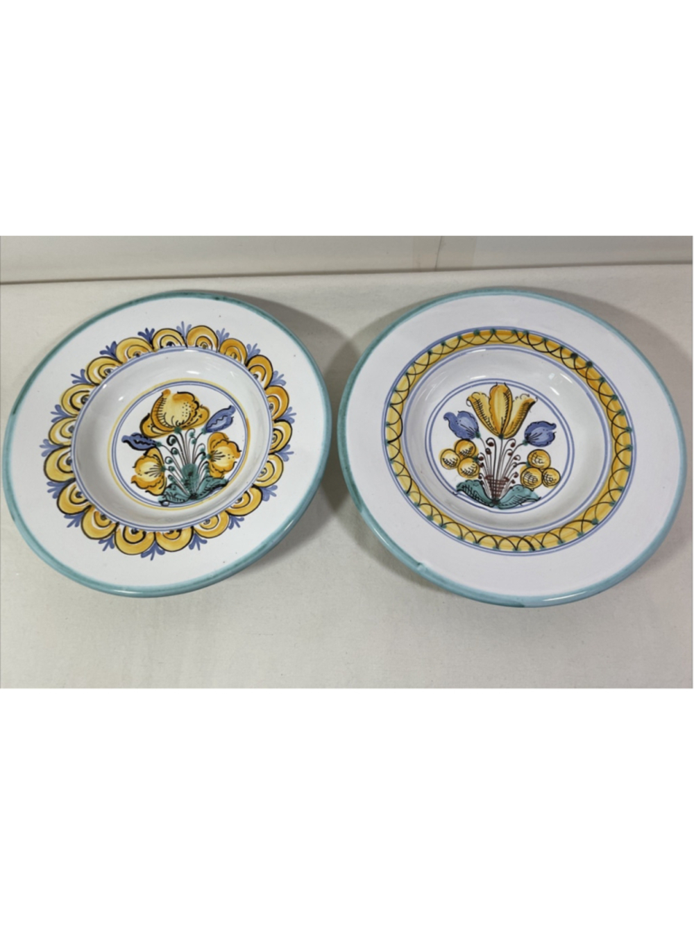Set of 2 Vintage Folk Art Hungarian Ceramic Bowls Hand Painted Floral 9"